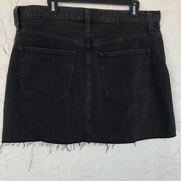 MADEWELL Rigid Denim Jean A Line Mini Skirt Black Size 32 Button Fly Raw Hem - Picture 4 of 6